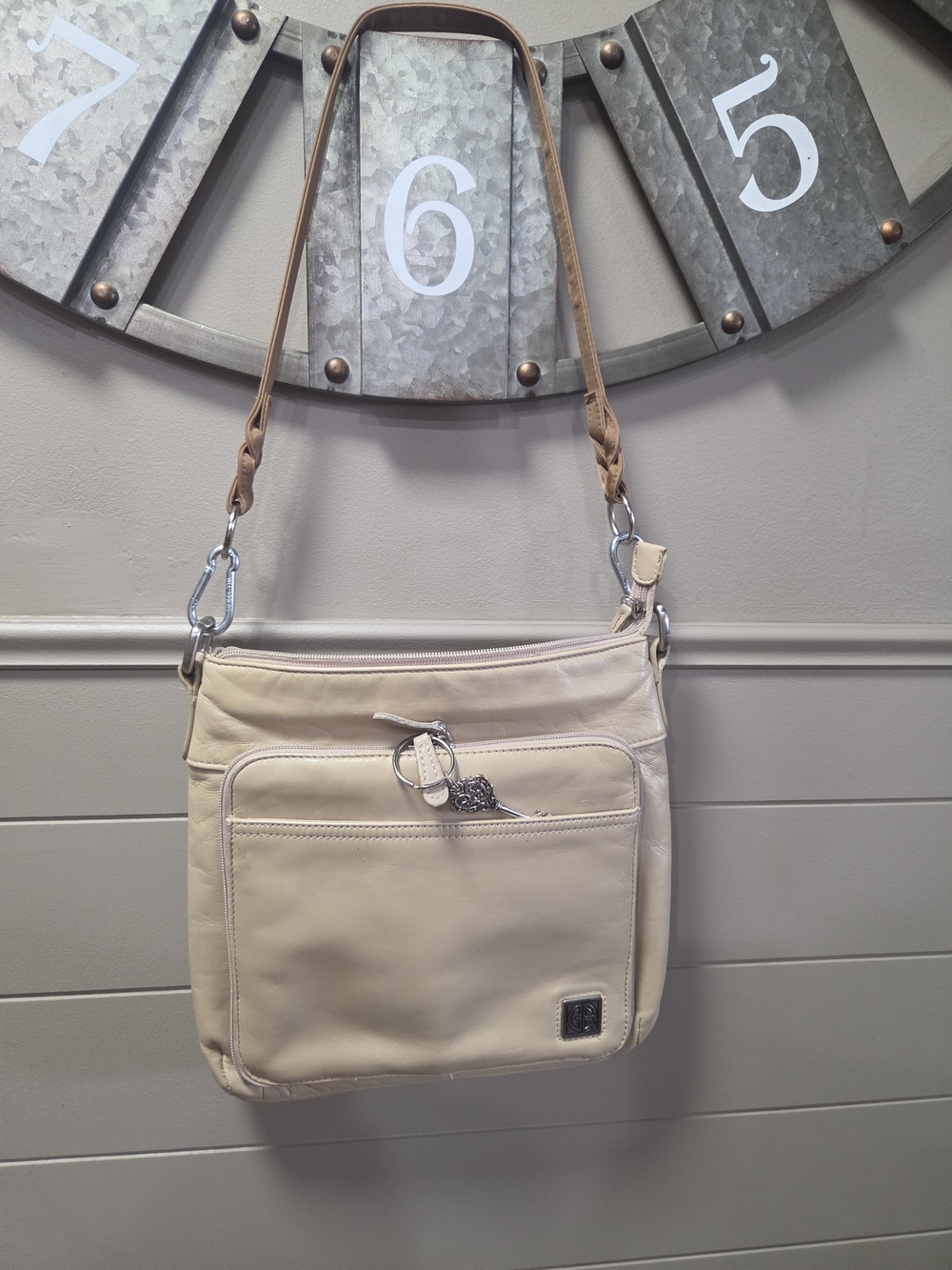 Giani Bernini Cream Shoulder Crossbody Bag with Front Pocket